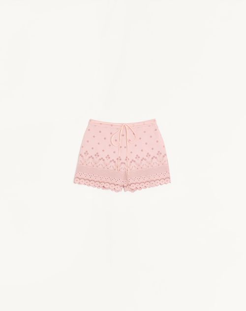 Valentino - Sangallo Shorts With Fleur A Jours Daisy Pattern - Pink - Woman - Trousers And Shorts